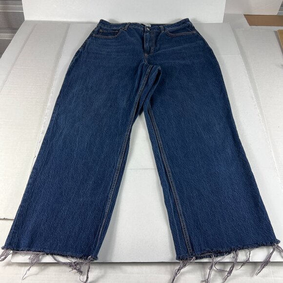 Abercrombie Fitch Jeans Womens 32x27* High Rise Loose Blue Raw Hem Denim Tag 31S - Picture 1 of 16